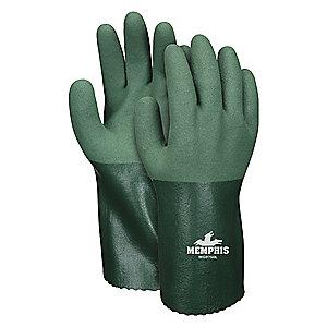 MCR Chemical Resistant Gloves, Cotton/Polyester Lining, Green, PK 12