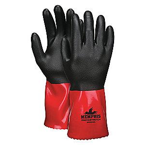 MCR Chemical Resistant Gloves, Nylon Lining, Black/Red, PK 12