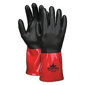 MCR Chemical Resistant Gloves, Nylon Lining, Black/Red, PK 12