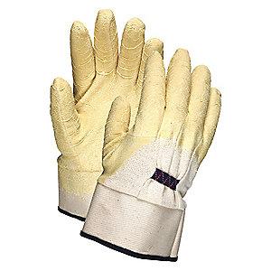MCR 7 Gauge Crinkled Natural Rubber Latex Coated Gloves, L, Amber/Natural