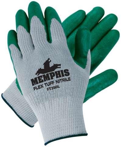MCR 10 Gauge Flat Nitrile Coated Gloves, L, Gray/Green