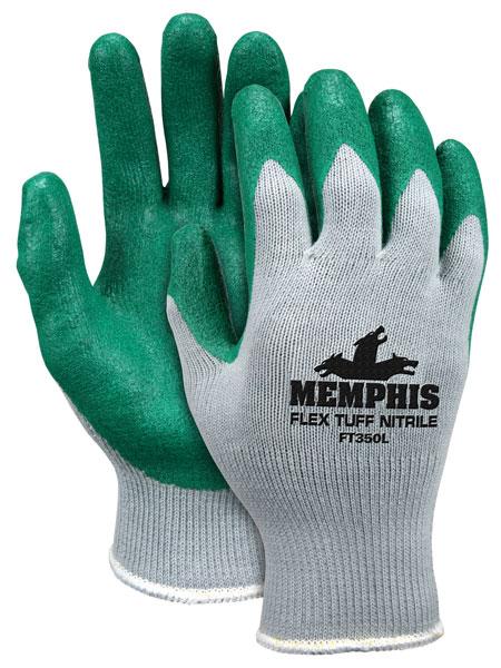 MCR 10 Gauge Flat Nitrile Coated Gloves, XL, Gray/Green