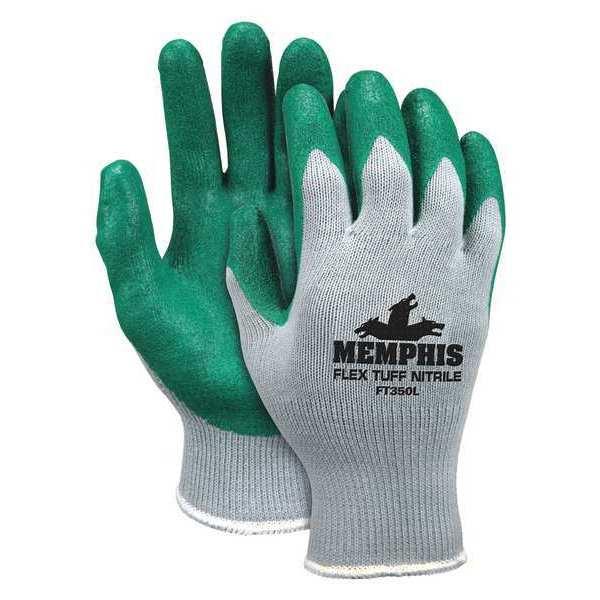 MCR 10 Gauge Flat Nitrile Coated Gloves, S, Gray/Green