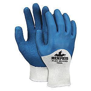 MCR 10 Gauge Crinkled Natural Rubber Latex Coated Gloves, M, White/Blue
