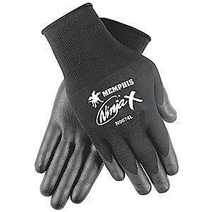 MCR 15 Gauge Smooth Biopolymer Coated Gloves, M, Black