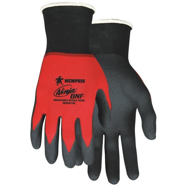 MCR 18 Gauge Foam Nitrile Coated Gloves, L, Black/Red