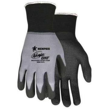 MCR 15 Gauge Foam Nitrile Coated Gloves, XS, Gray/Black