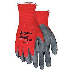 MCR 15 Gauge Crinkled Natural Rubber Latex Coated Gloves, 2XL, Red/Gray