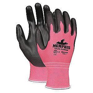 MCR 15 Gauge Flat Polyurethane Coated Gloves, S, Pink/Brown