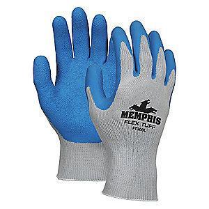 MCR 10 Gauge Crinkled Natural Rubber Latex Coated Gloves, L, Blue/Gray