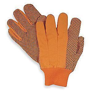 Condor Cotton Canvas Gloves, Knit Cuff, 8 oz., Orange, L, PR 1