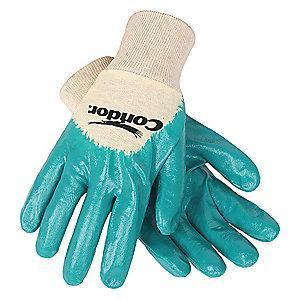 Condor Smooth Nitrile Coated Gloves, Glove Size: L, Natural/Green