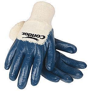 Condor Flat Nitrile Coated Gloves, Glove Size: L, Natural/Blue