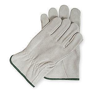 Condor Cowhide Leather Driver's Gloves with Shirred Cuff, Gray, M