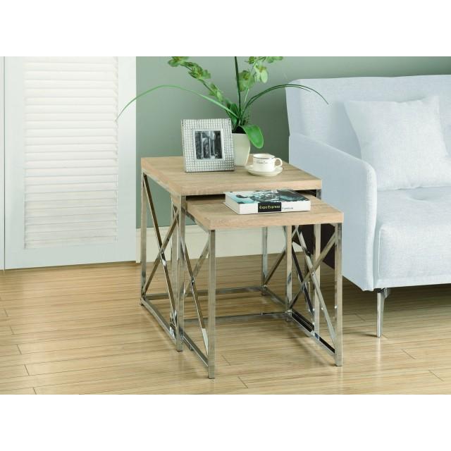 Monarch Nesting Table - 2Pcs Set / Natural With Chrome Metal