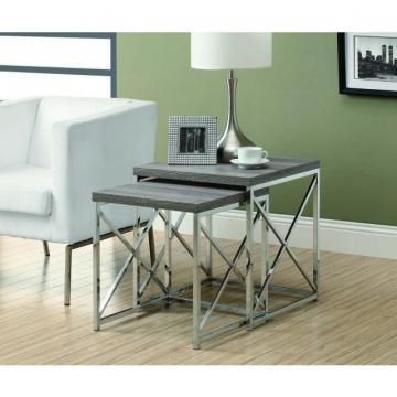 Monarch Nesting Table - 2Pcs Set / Dark Taupe With Chrome Metal