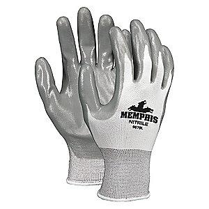 MCR 13 Gauge Flat Nitrile Coated Gloves, M, Gray/White