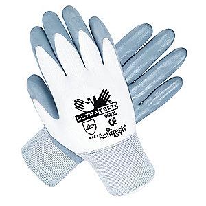 MCR 15 Gauge Smooth Nitrile Coated Gloves, S, Gray/White
