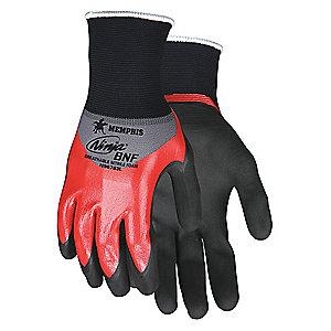 MCR 18 Gauge Smooth Nitrile Coated Gloves, XS, Black/Red