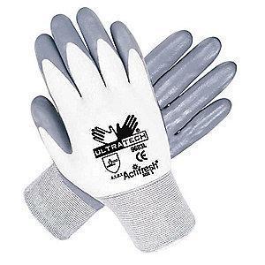 MCR 15 Gauge Smooth Nitrile Coated Gloves, XS, Gray/White