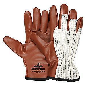 MCR Smooth Nitrile Coated Gloves, L, White/Burgundy