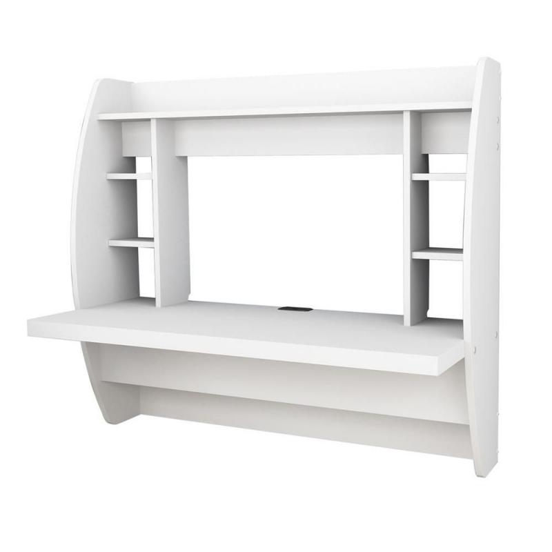 Prepac Floating Wall-Mounted Desk with Storage in White