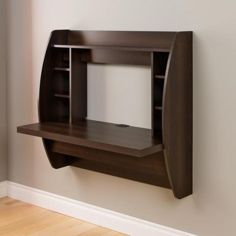 Prepac Floating Wall-Mounted Desk with Storage in Espresso