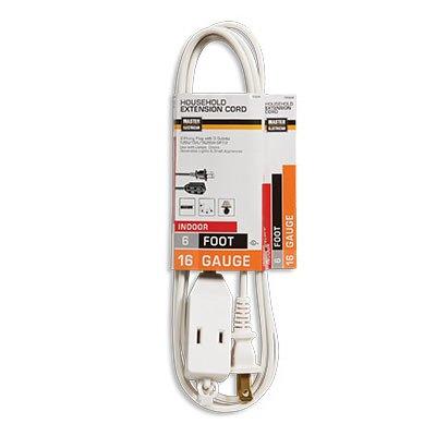 Master Electrician Extension Cord,  16/2 SPT-2 White Polarized Cube Tap, 6-Ft.