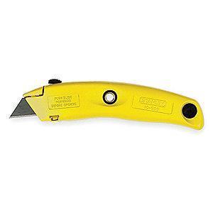 Stanley Yellow, Carbon Steel Utility Knife, 7", Blades Included: 3