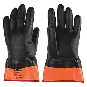 Condor Chemical Resistant Gloves, Medium Thickness, Jersey Lining, Black/Orange