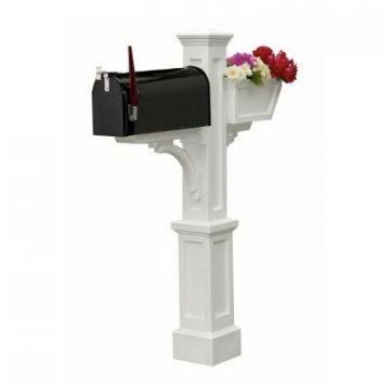 Mayne Westbrook Plus Mailbox Post (White) with planter