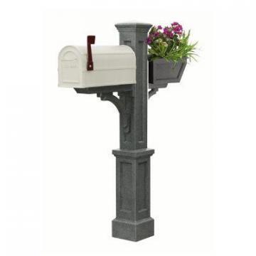 Mayne Westbrook Plus Mailbox Post (Granite) with planter