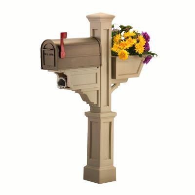 Mayne Signature Plus Mailbox Post (Clay) with planter & paper holder