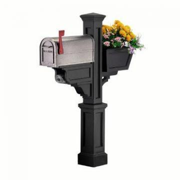 Mayne Signature Plus Mailbox Post (Black) with planter & paper holder