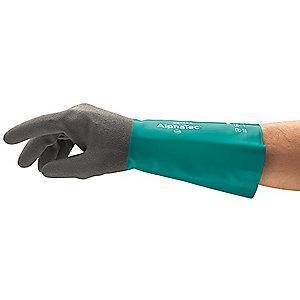 Ansell Chemical Resistant Gloves, Flock Lining, Gray, PR 1