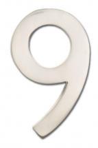 Architectural Solid Cast Brass 5" Floating House Number Satin Nickel "9"