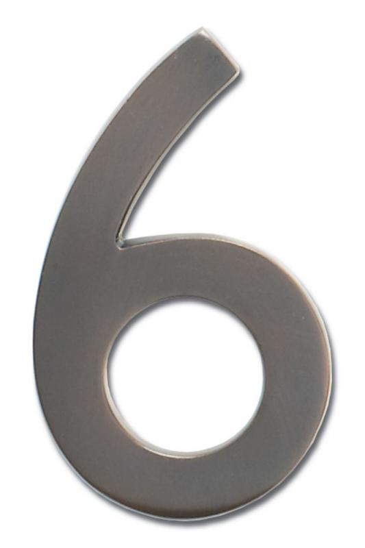 Architectural Solid Cast Brass 5" Floating House Number Dark Aged Copper "6"