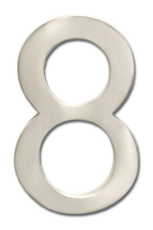 Architectural Solid Cast Brass 4" Floating House Number Satin Nickel "8"