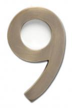 Architectural Solid Cast Brass 5" Floating House Number Antique Brass "9"