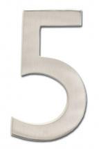 Architectural Solid Cast Brass 4" Floating House Number Satin Nickel "5"