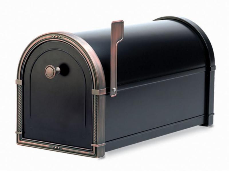 Architectural Black Coronado Post Mount Mailbox with Antique Copper Accents