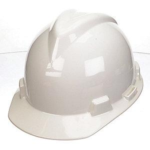 MSA Front Brim Hard Hat, 4 pt. Ratchet Susp., White, Hat Size: 6 to 7-1/8