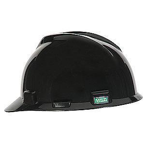 MSA Front Brim Hard Hat, 4 pt. Pinlock Susp., Black, Hat Size: 6-1/2 to 8