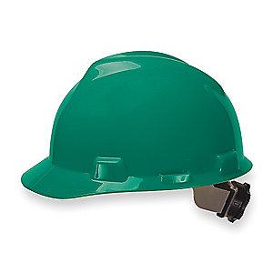 MSA Front Brim Hard Hat, 4 pt. Ratchet Susp., Green, Hat Size: 6-1/2 to 8
