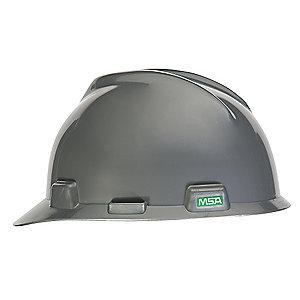 MSA Front Brim Hard Hat, 4 pt. Ratchet Susp., Silver, Hat Size: 6-1/2 to 8