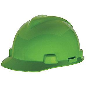 MSA Hard Hat, 4 pt. Ratchet Susp., Lime Green, Hat Size: 6-1/2 to 8