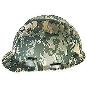 MSA Front Brim Hard Hat, 4 pt. Ratchet Susp., Camouflage, Hat Size: 7 to 8-1/2