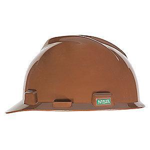 MSA Front Brim Hard Hat, 4 pt. Ratchet Susp., Brown, Hat Size: 6-1/2 to 8