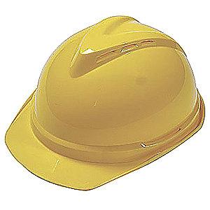 MSA Front Brim Hard Hat, 6 pt. Ratchet Susp., Yellow, Hat Size: 6-1/2 to 8