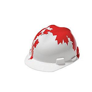 MSA Front Brim Hard Hat, 4 pt. Ratchet Susp., Red/White, Hat Size: 6-1/2 to 8